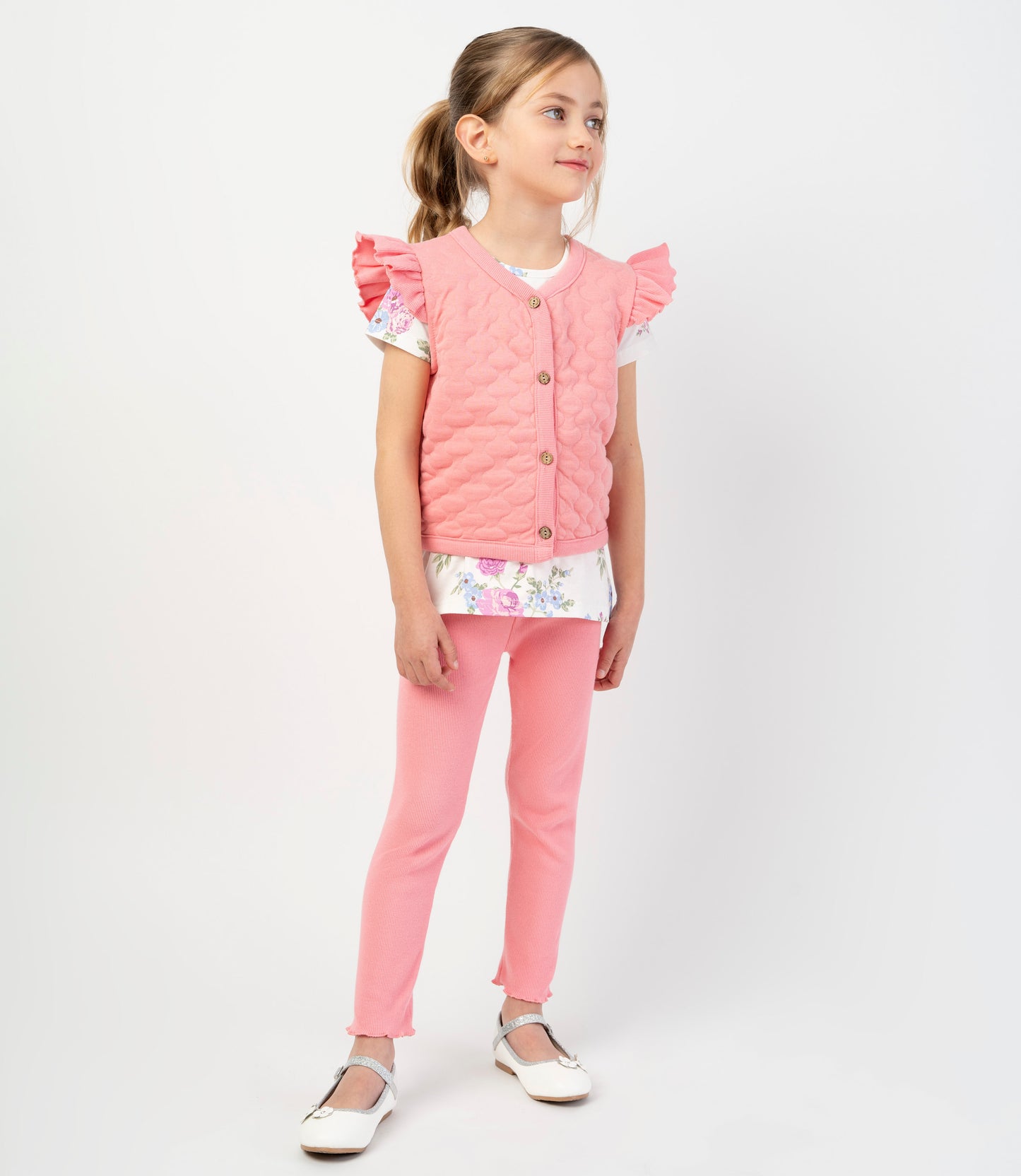 Conjunto niña de polera, calzas y chaqueta