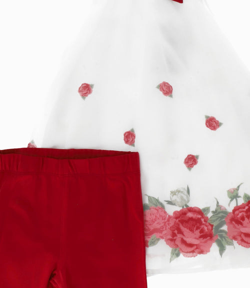 Conjunto niña con flores 2 años / Rojo