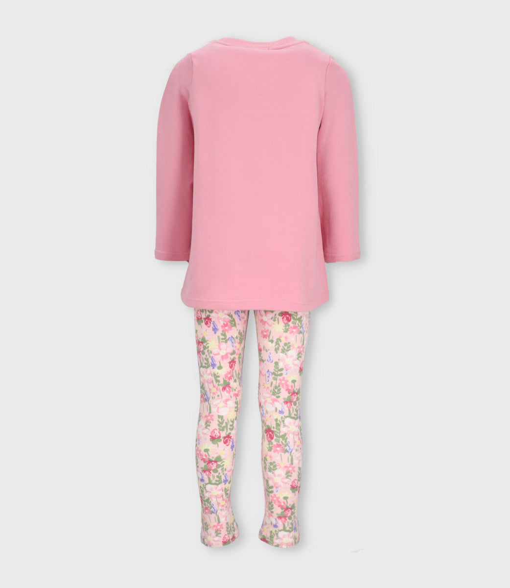 Conjunto niña con estampado y flores 2 años / Coral