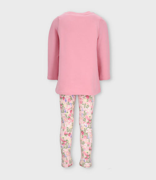 Conjunto niña con estampado y flores 2 años / Coral