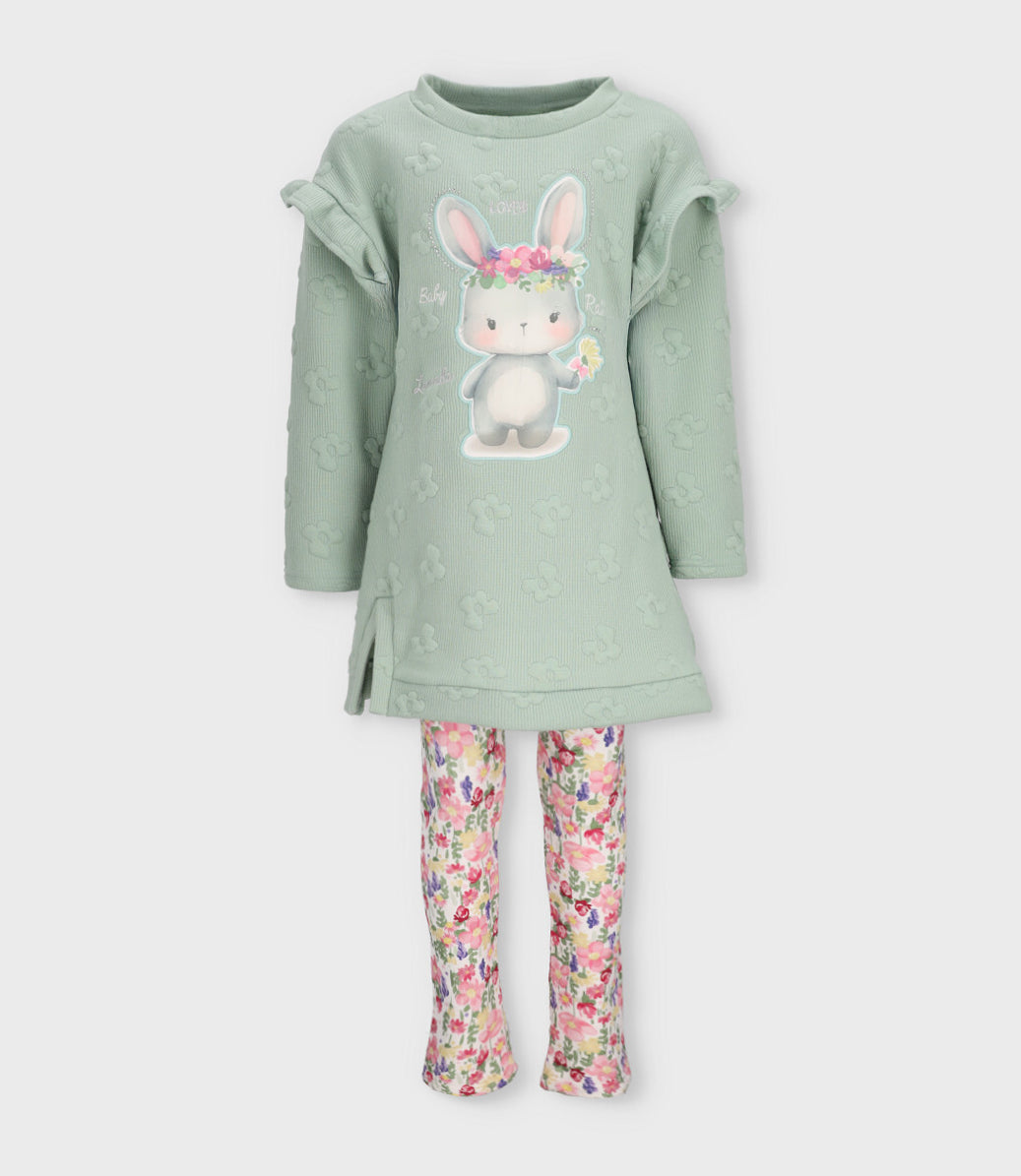Conjunto niña acanalado 2 años / Verde