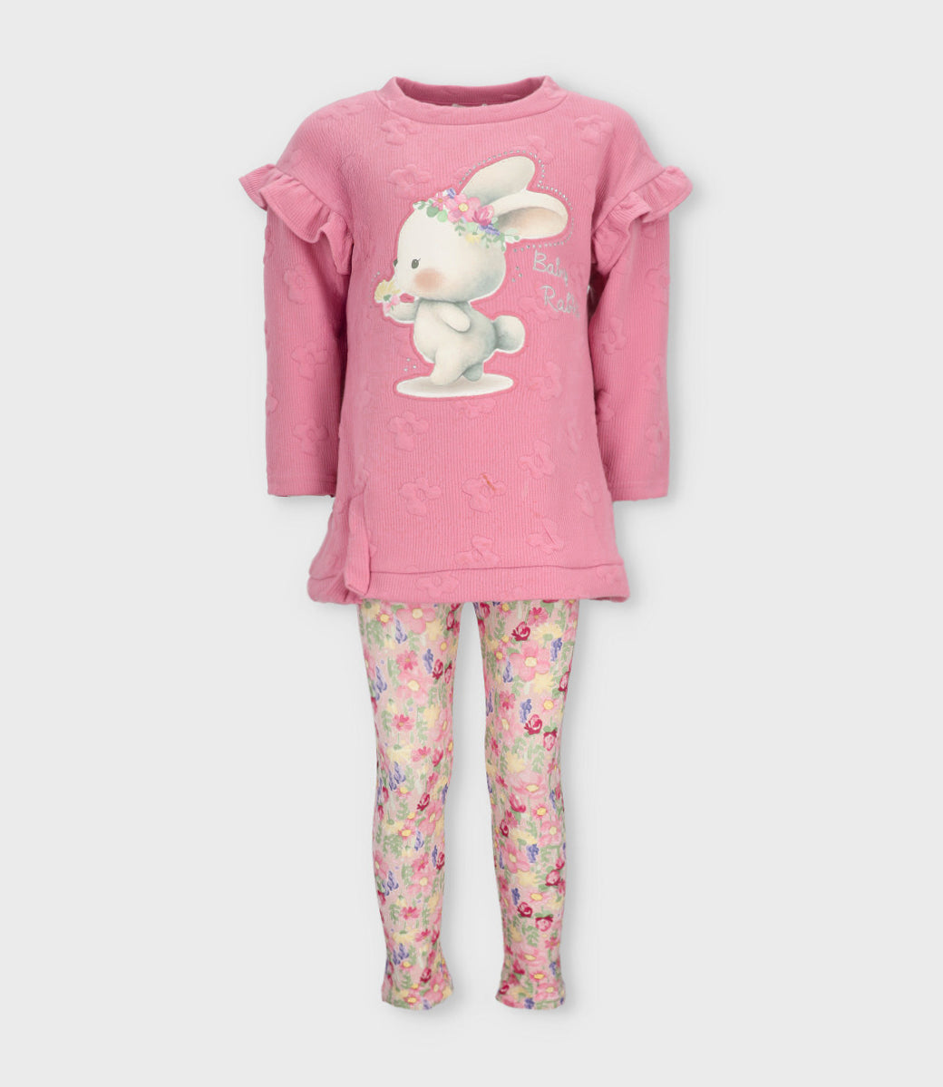 Conjunto niña acanalado 2 años / Coral