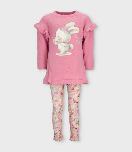 Conjunto niña acanalado 2 años / Coral