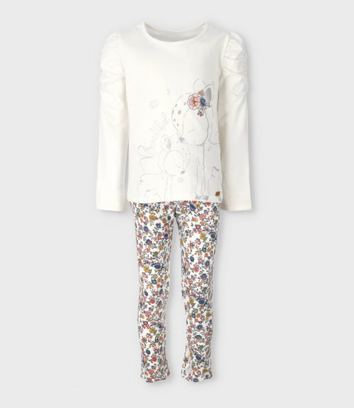 Conjunto niña con flores 2 años / Blanco