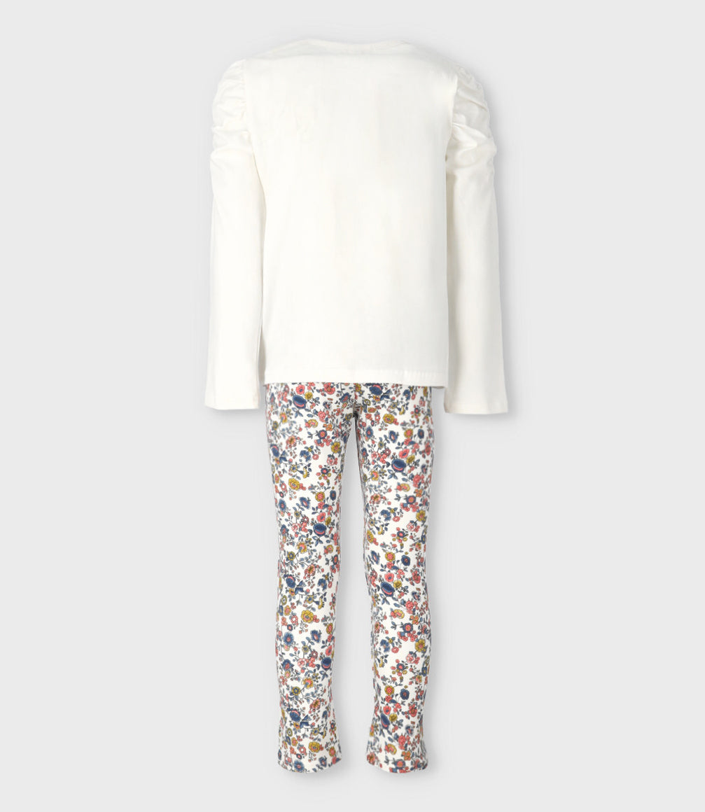 Conjunto niña con flores 2 años / Blanco