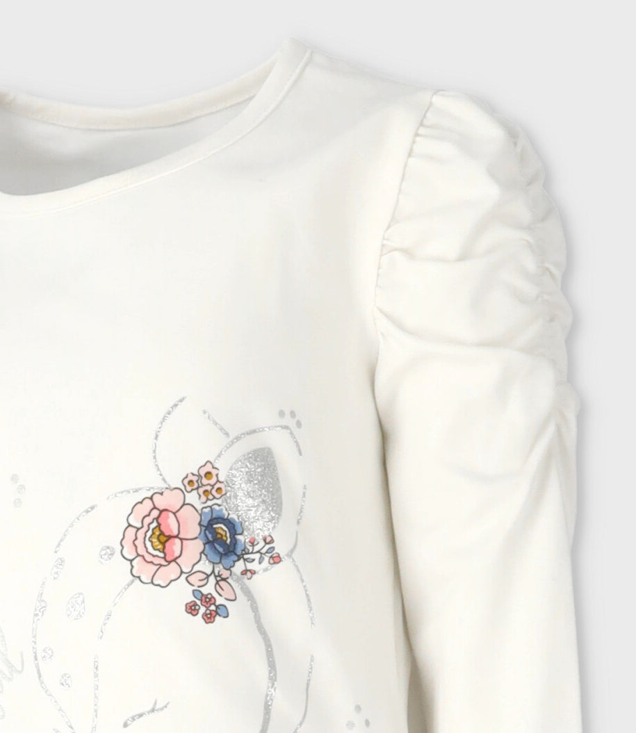 Conjunto niña con flores 2 años / Blanco
