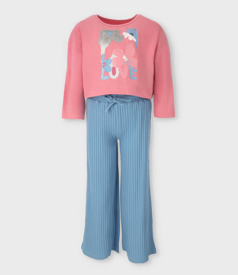 Conjunto niña con flores 2 años / Rosado