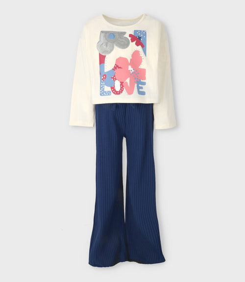 Conjunto niña con flores 2 años / Blanco