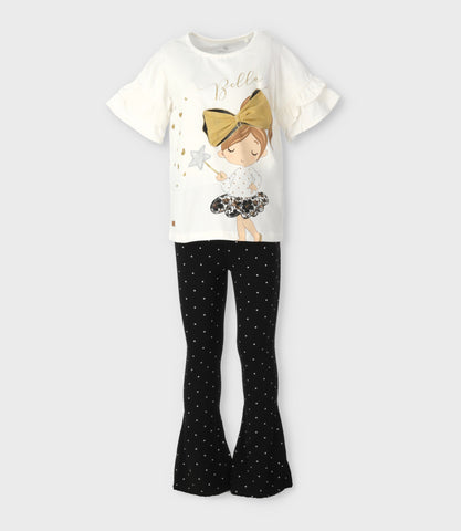 Conjunto niña con estampado y puntos