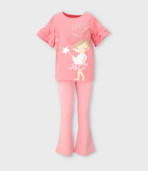 Conjunto niña con estampado y puntos 2 años / Coral