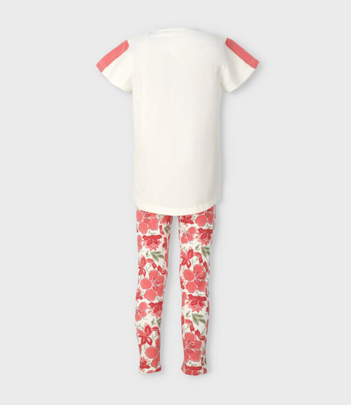 Conjunto niña con estampado y flores 2 años / Coral