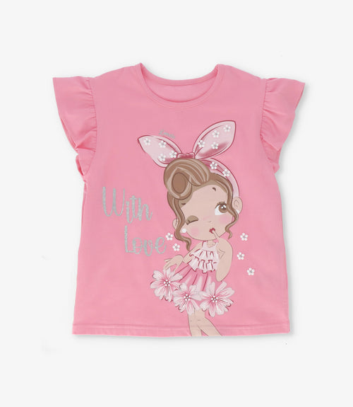 Conjunto niña con flores y estampado 2 años / Rosado