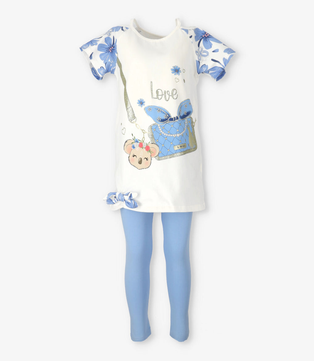 Conjunto niña con flores y koala 2 años / Blanco