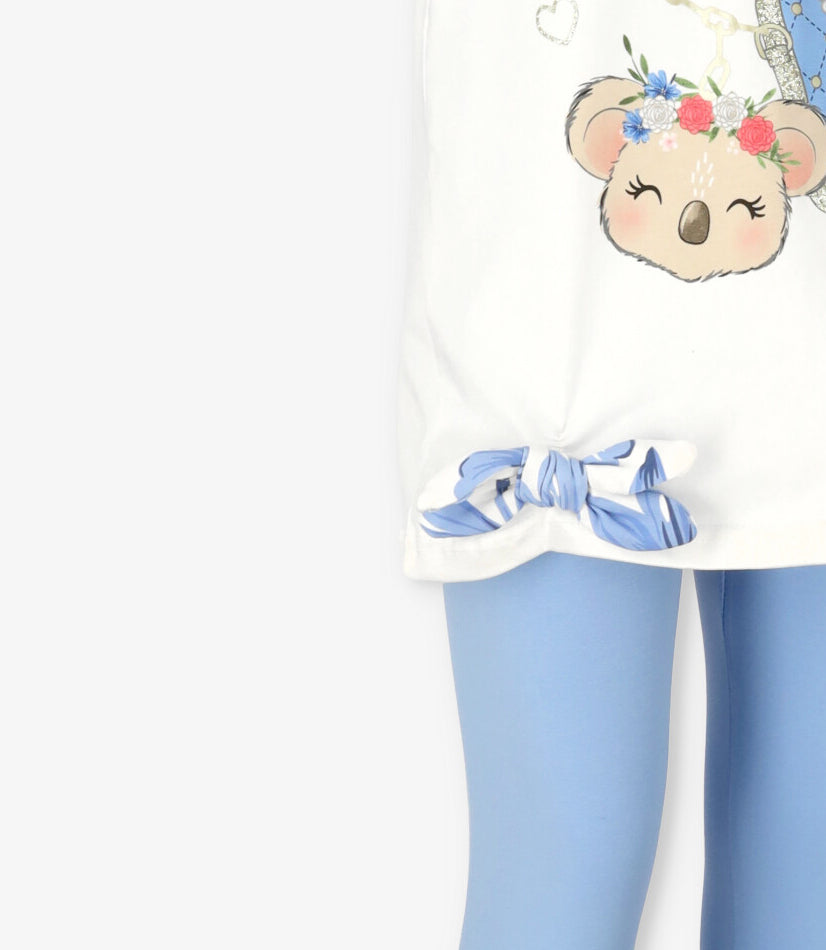 Conjunto niña con flores y koala 2 años / Blanco
