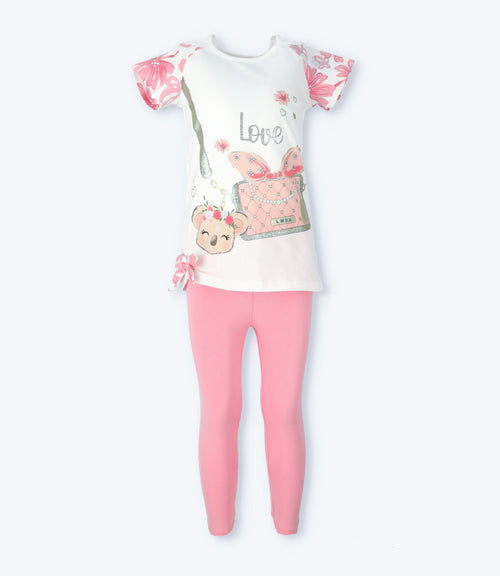 Conjunto niña con flores y koala 2 años / Burdeo