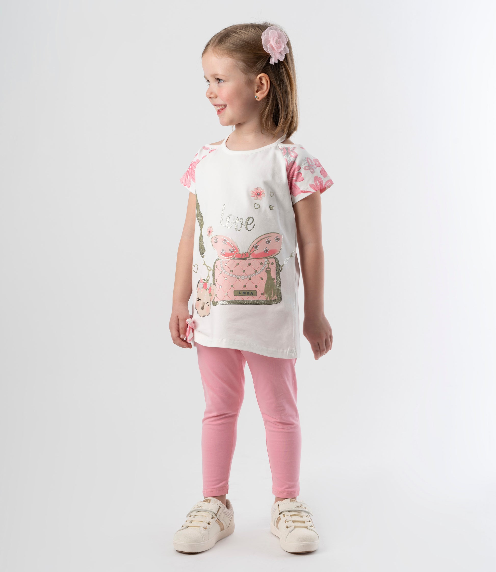 Conjunto niña con flores y koala 2 años / Burdeo