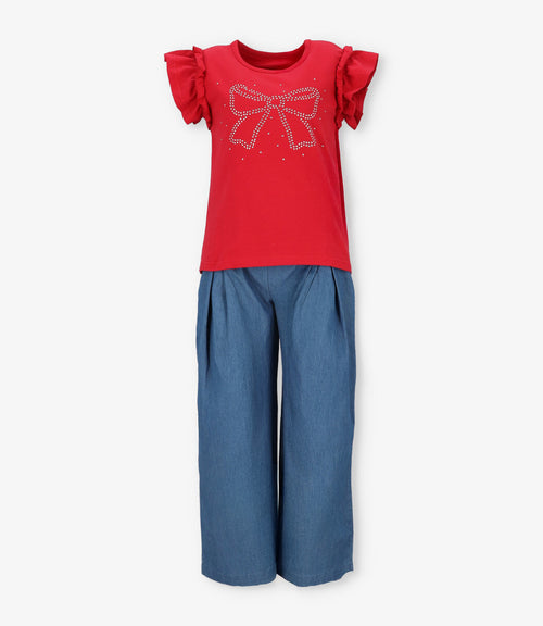 Conjunto niña con vuelos y lazos 2 años / Rojo