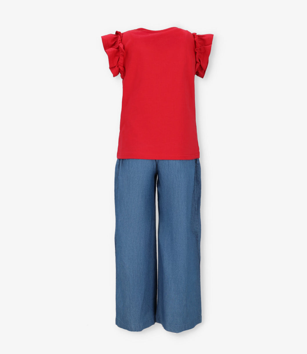 Conjunto niña con vuelos y lazos 2 años / Rojo