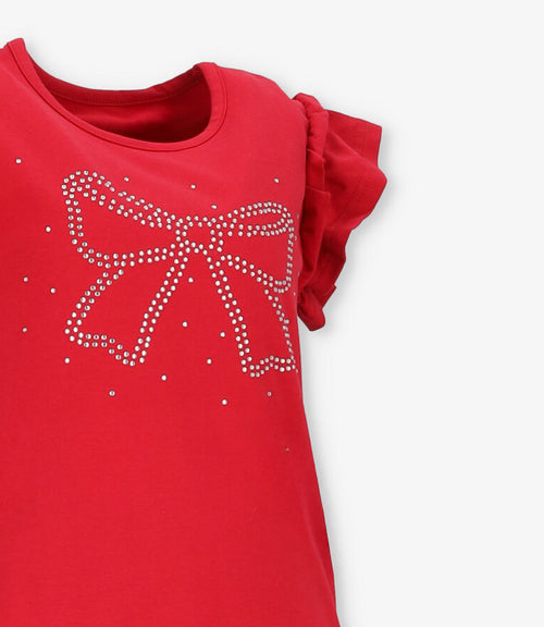 Conjunto niña con vuelos y lazos 2 años / Rojo