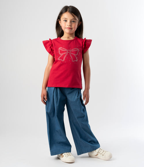 Conjunto niña con vuelos y lazos