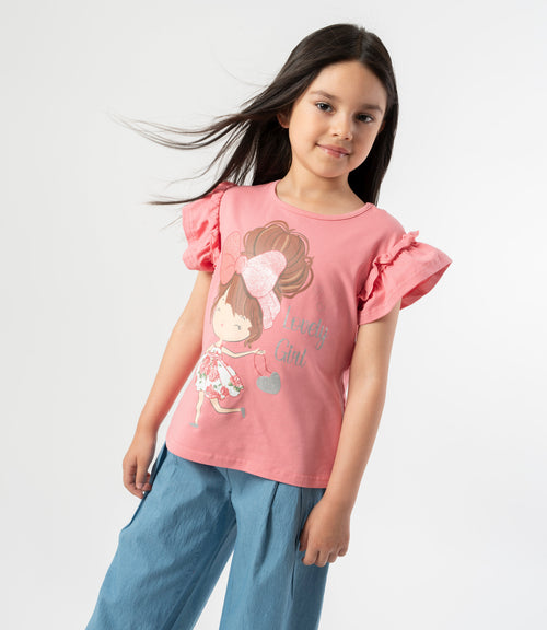 Conjunto niña con vuelos y estampado