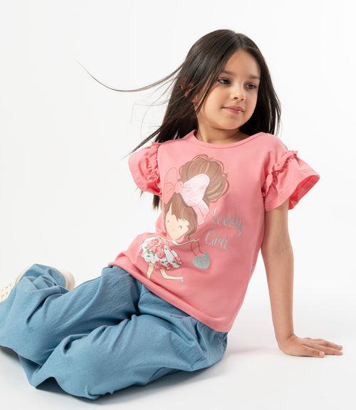 Conjunto niña con vuelos y estampado