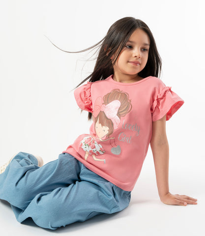 Conjunto niña con vuelos y estampado