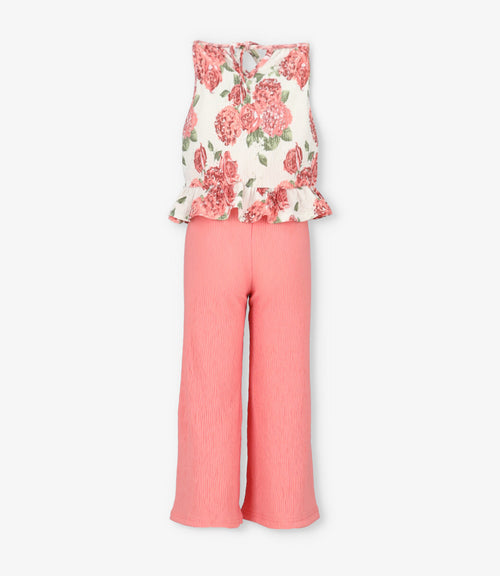 Conjunto niña con flores 2 años / Coral