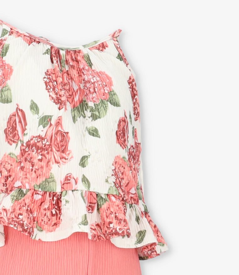 Conjunto niña con flores 2 años / Coral