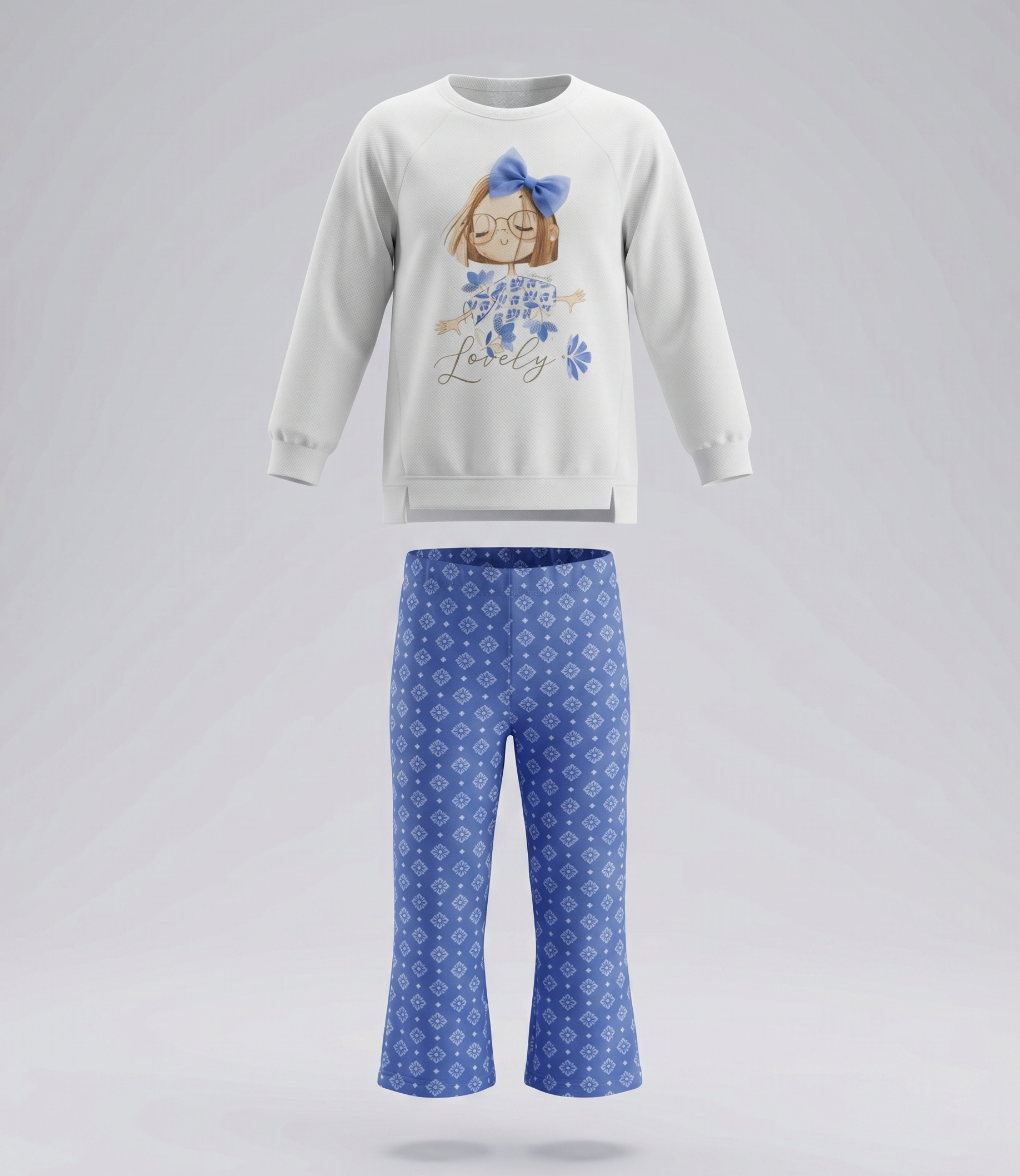 Conjunto niña boho con flores 2 años / Crudo