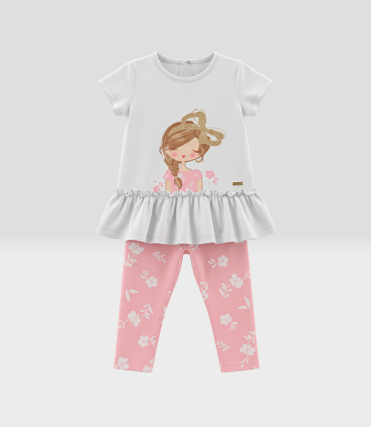 Conjunto niña con estampado 2 años / Crudo