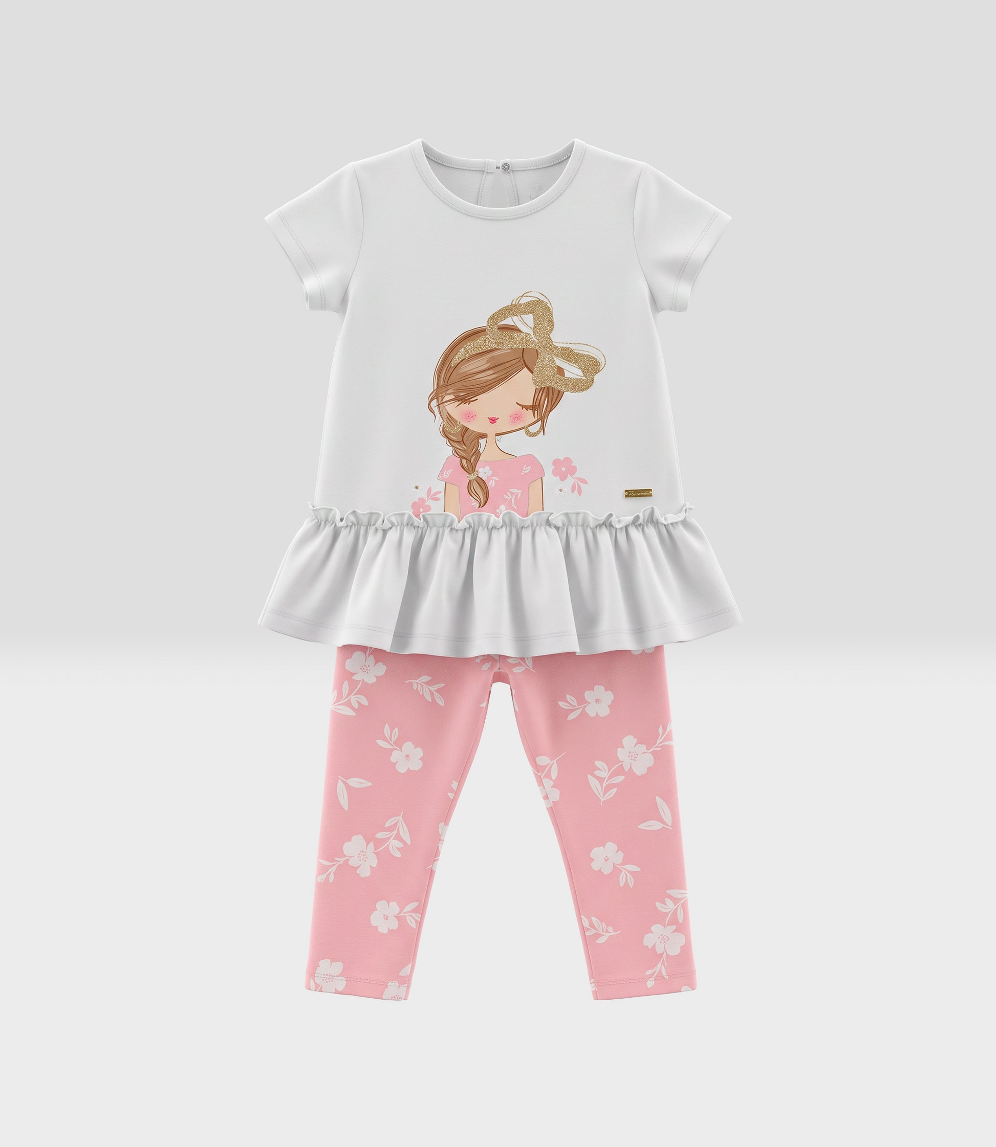Conjunto niña con estampado 2 años / Crudo