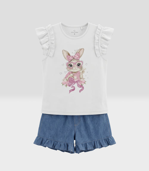 Conjunto niña con conejo 2 años / Crudo