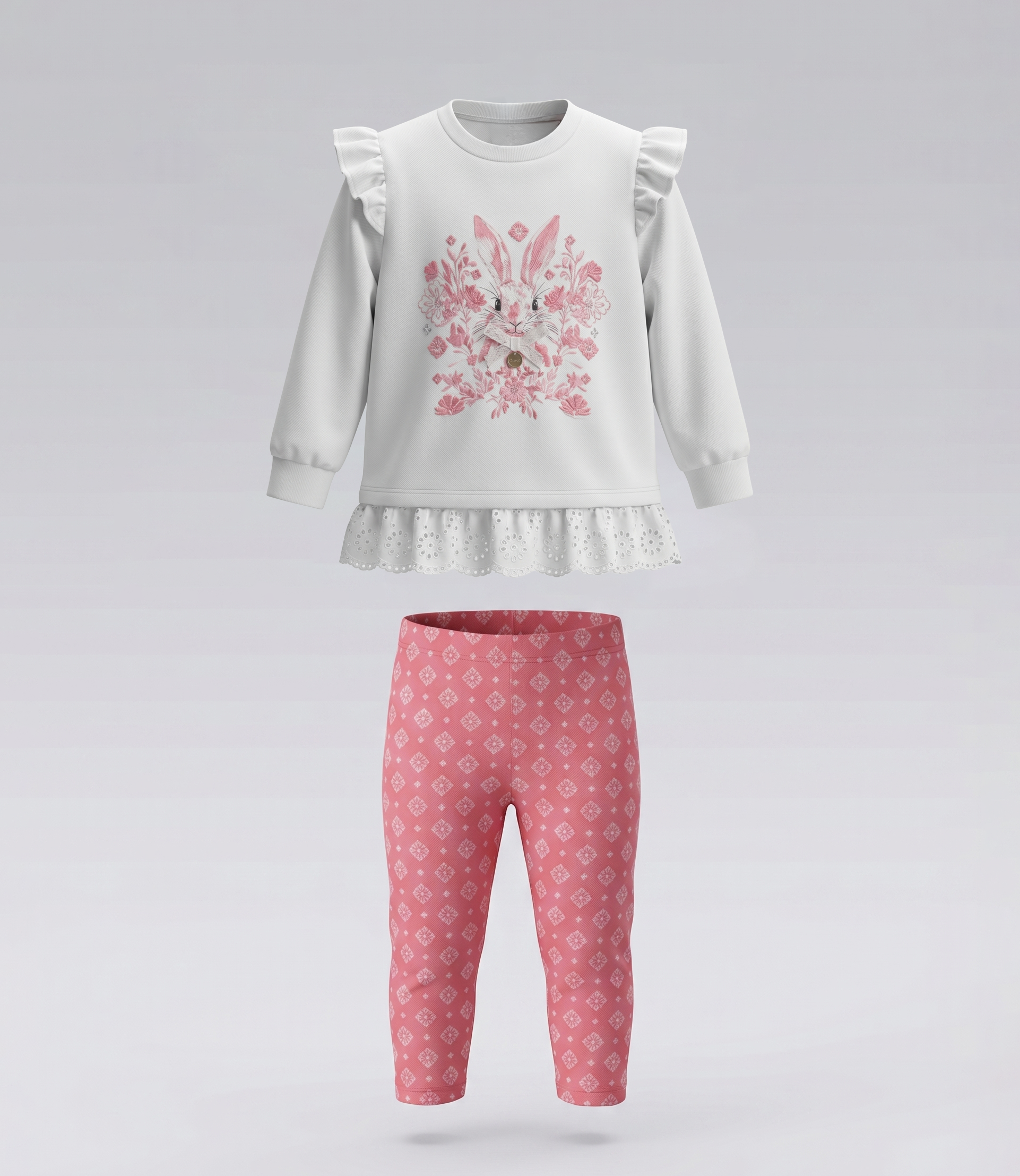 Conjunto niña con conejo 2 años / Crudo