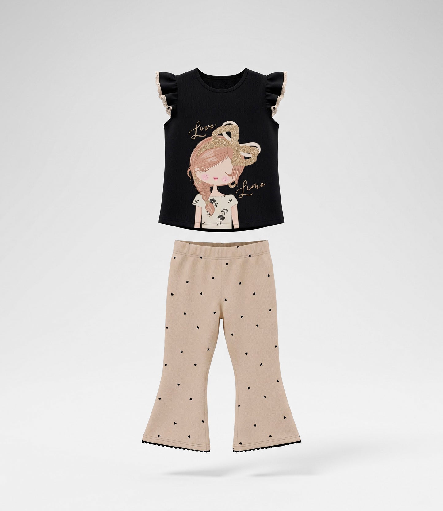 Conjunto niña con corazones 2 años / Beige