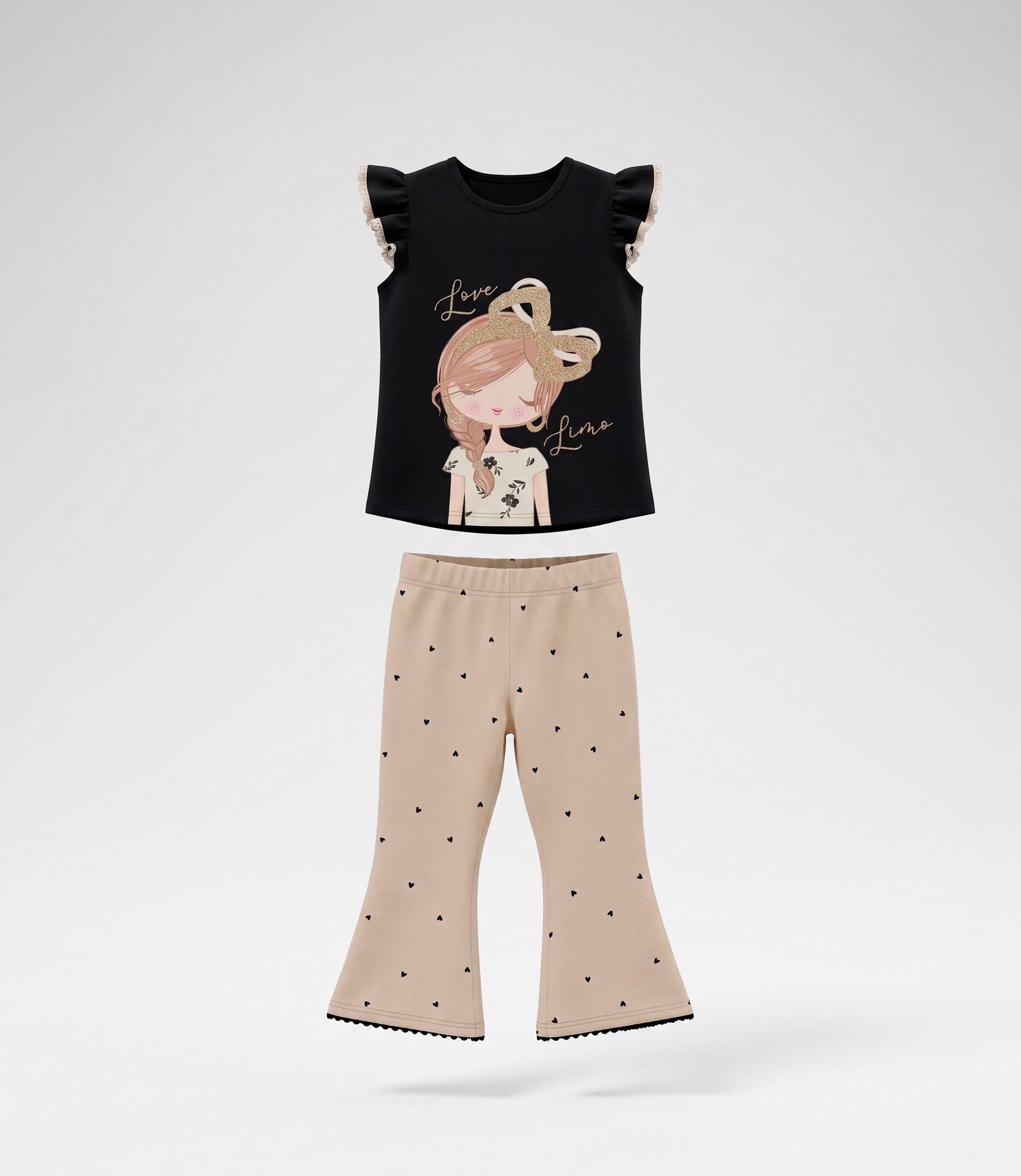 Conjunto niña con corazones 2 años / Beige