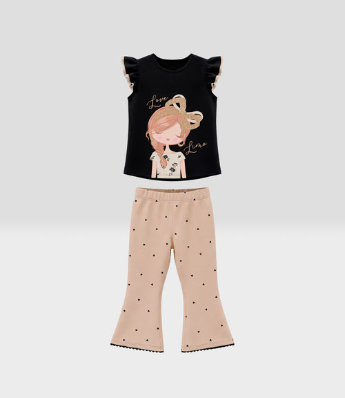 Conjunto niña con corazones 2 años / Beige