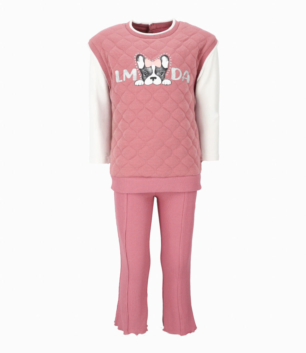 Conjunto niña con perrito 2 años / Coral