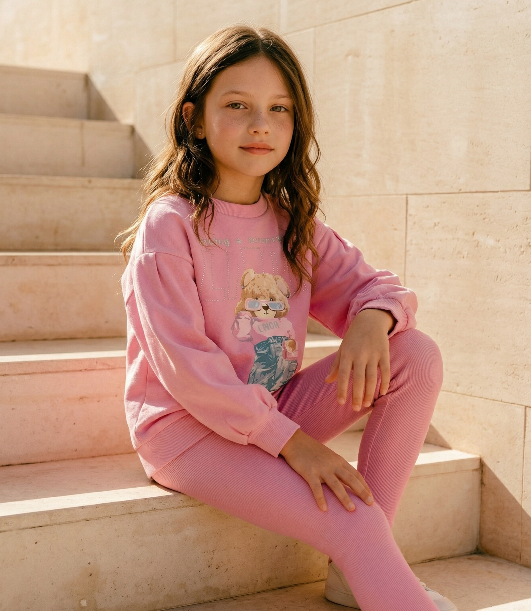 Conjunto niña con oso 2 años / Palo Rosa