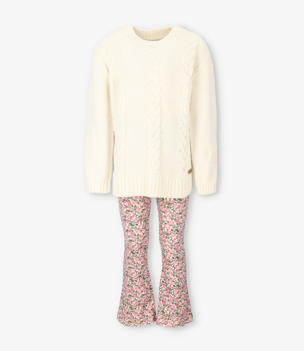 Conjunto niña con flores 2 años / Crudo