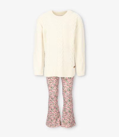 Conjunto niña con flores 2 años / Crudo