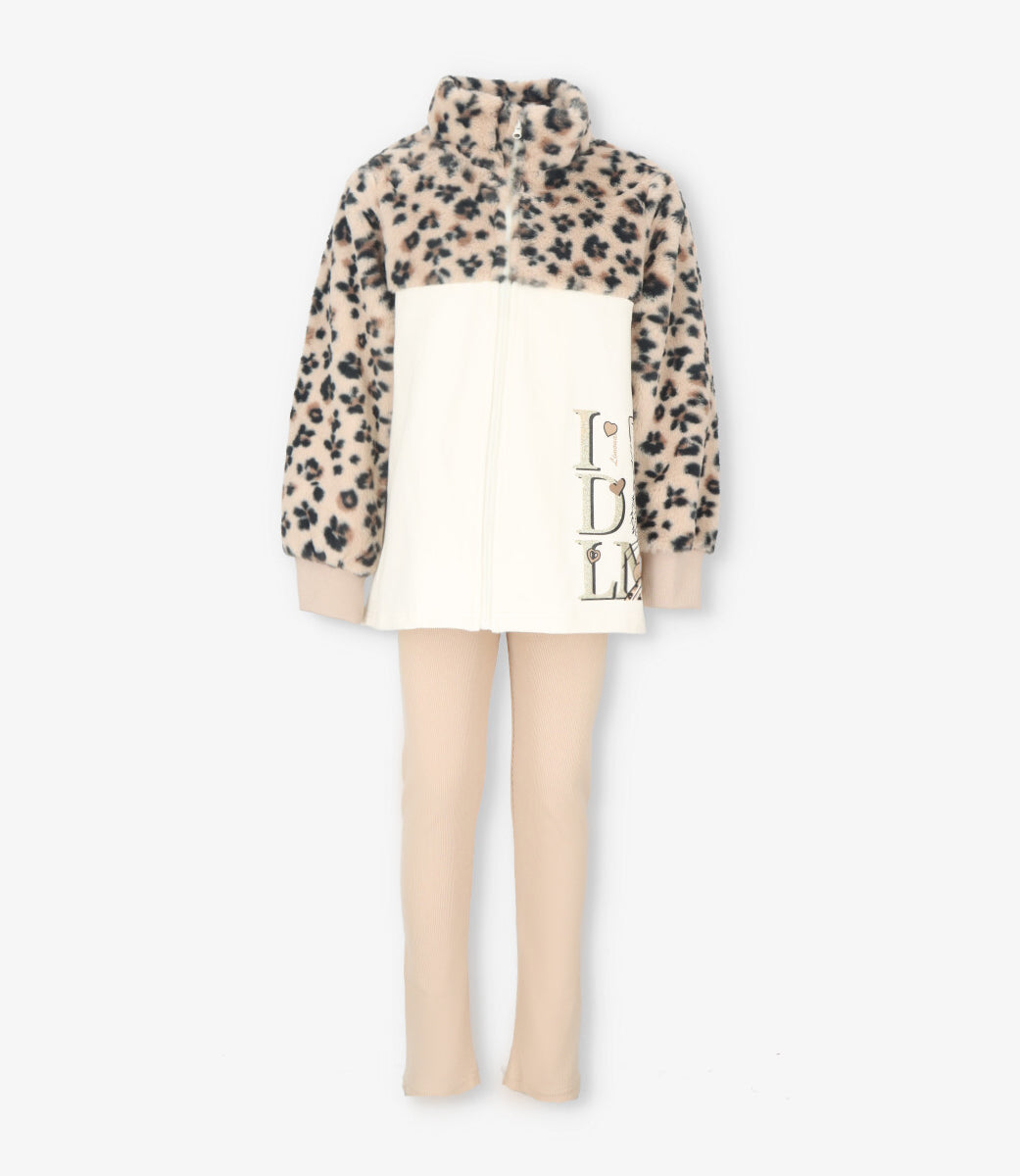 Conjunto niña animal print 2 años / Beige