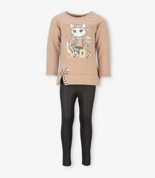 Conjunto niña con gato 2 años / Café