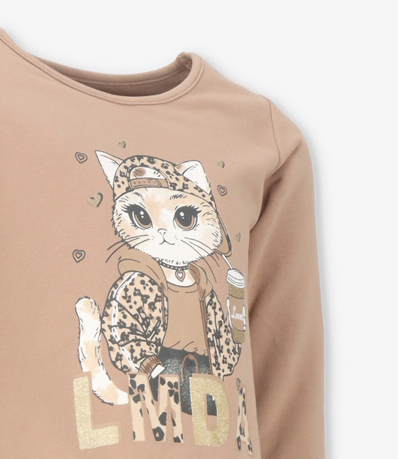 Conjunto niña con gato 2 años / Café