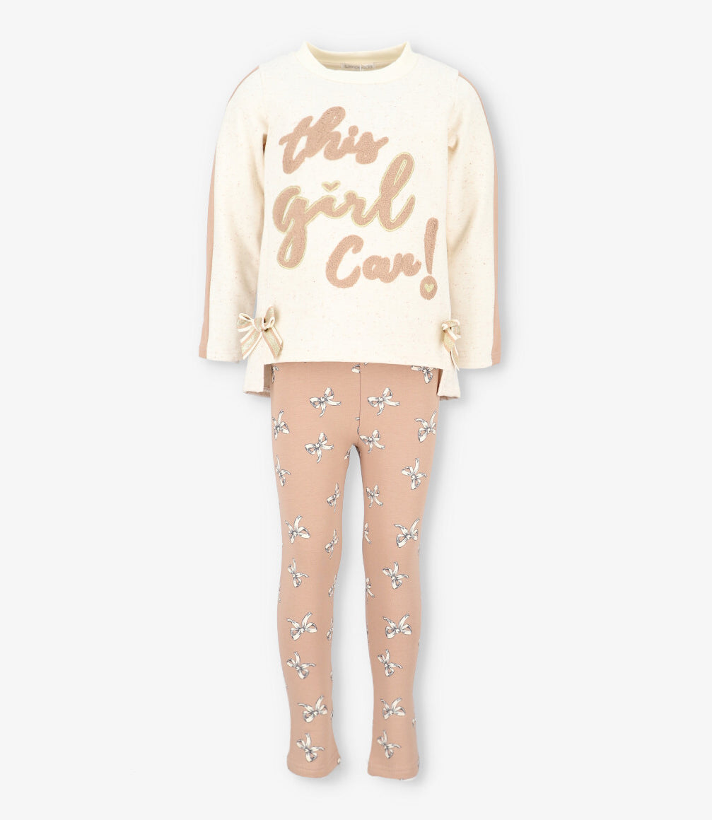 Conjunto niña con estampado 2 años / Beige