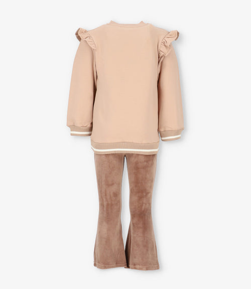 Conjunto niña con vuelos y lazo 2 años / Beige