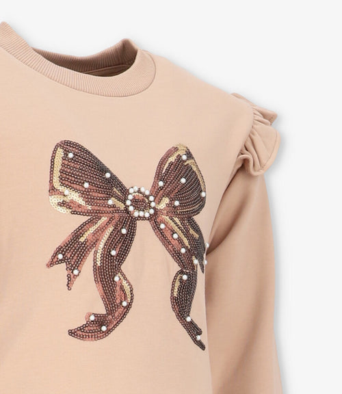 Conjunto niña con vuelos y lazo 2 años / Beige
