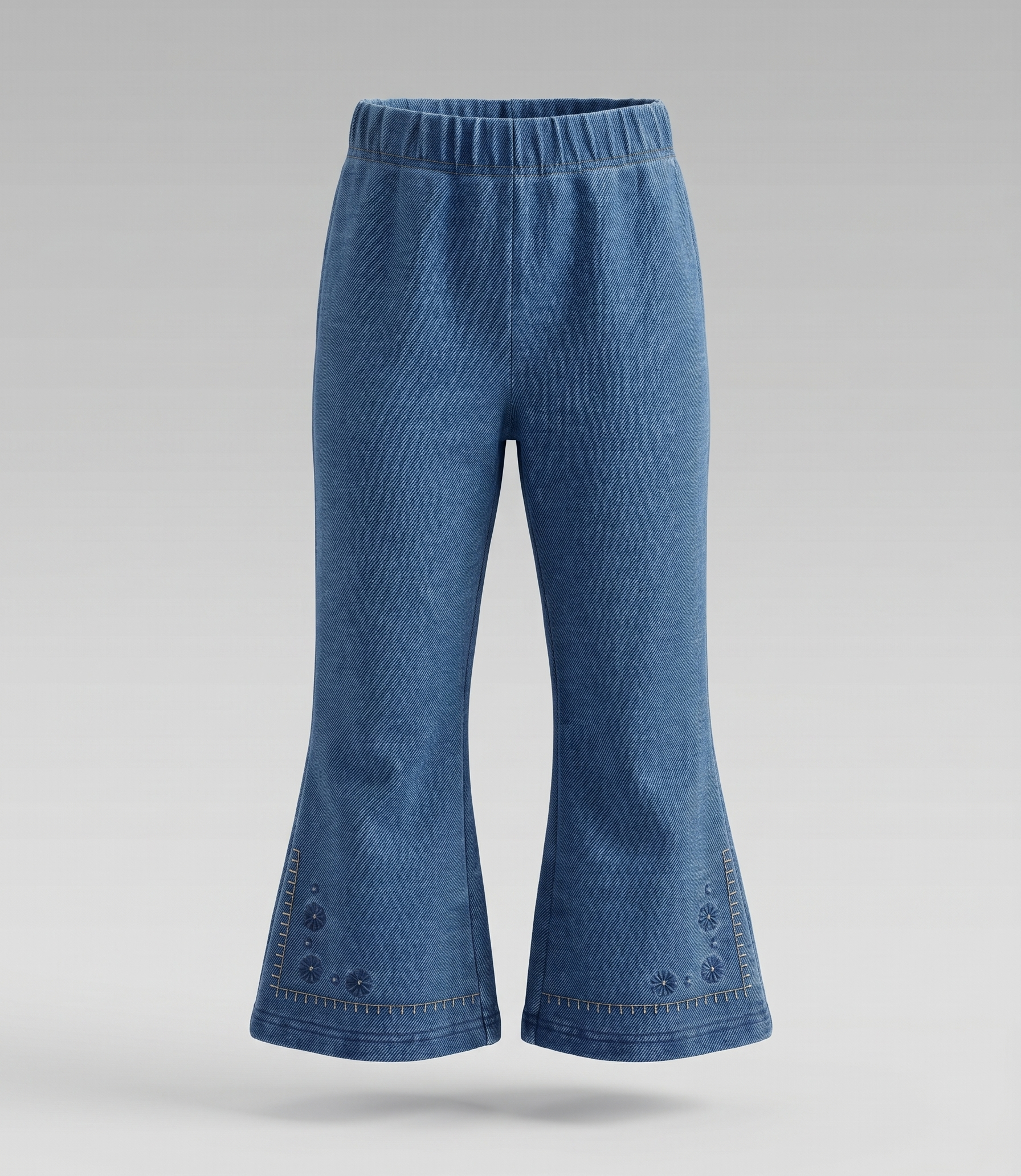 Calza niña flare de denim con bordado 2 años / Azul