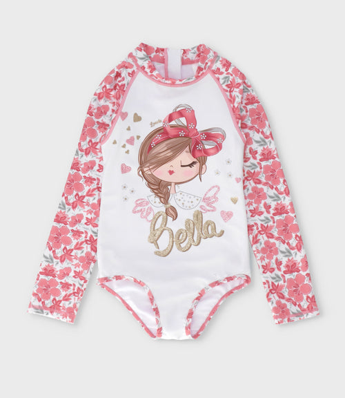 Traje de baño niña con flores 2 años / Coral