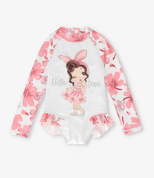 Traje de baño niña floreado con estampado 2 años / Rosado
